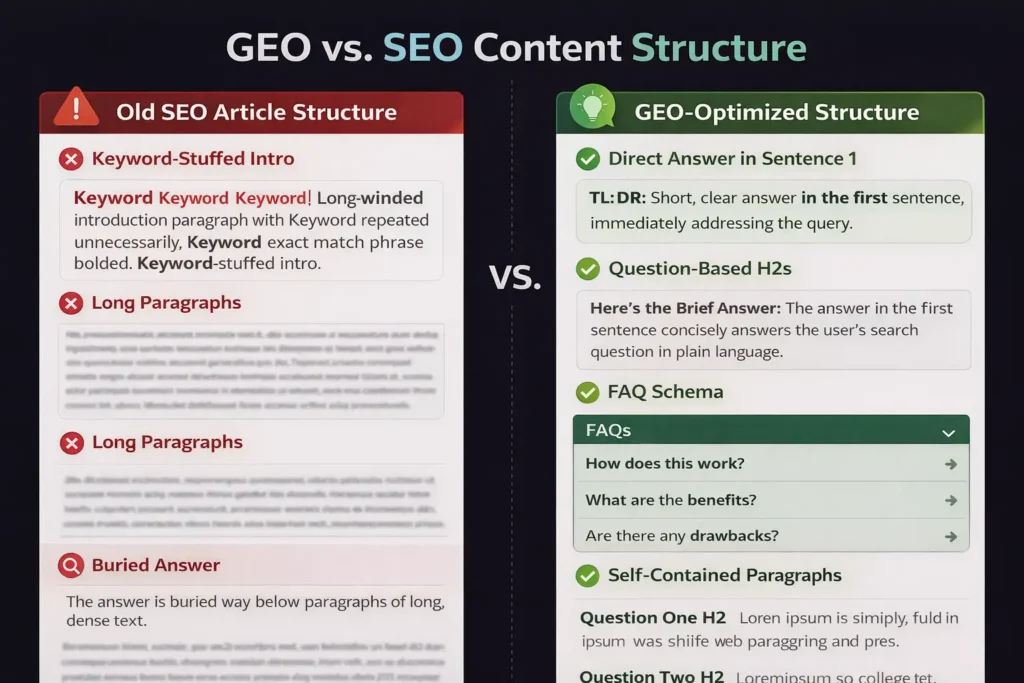 GEO generative engine optimization content structure vs traditional SEO