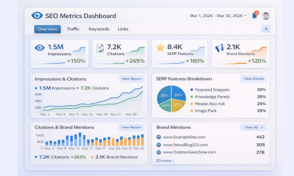 Modern SEO metrics dashboard tracking zero-click success