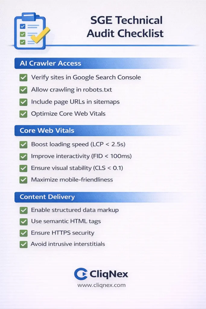Technical SEO audit checklist for Google SGE and AI Overview optimization in 2026